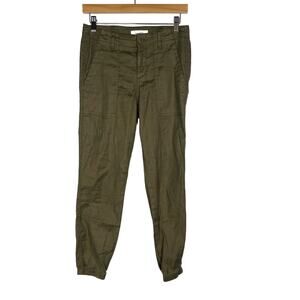 Level 99 Size 24 Seaweed Green Izzy Patch Pocket Linen Blend Cuff Pants Lyocell